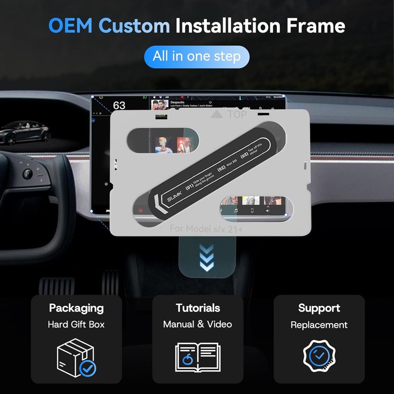 SUMK Tempered Glass Screen Protector for Tesla Model X/S Accessories 2021-2026 [9H & Anti-scratch & HD] - 2pcs - Image 2